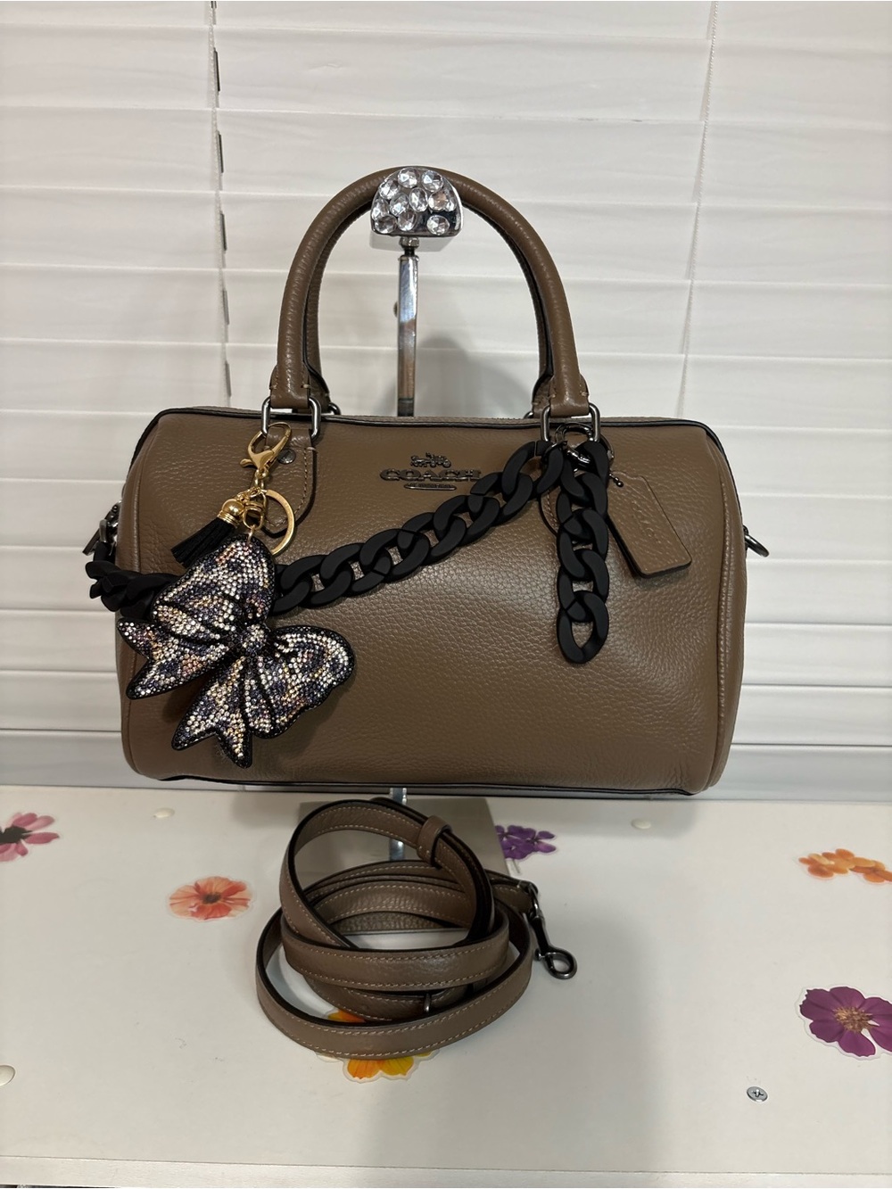 Coach Rowan Satchel – Dark Stone with Gunmetal Hardware (Medium)